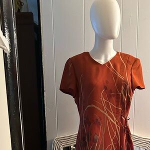 Rust Orange Dress with Abstract Pattern